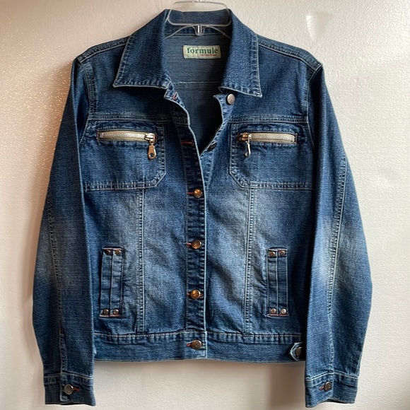 Formule’ Collection button front zip pocket denim jacket size medium - Picture 1 of 8